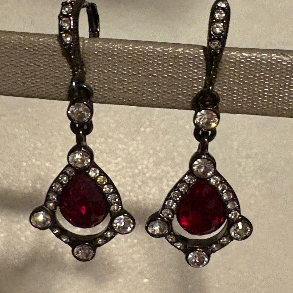 Givenchy Designer Costume Crystal Ruby Dangle Ear… - image 8